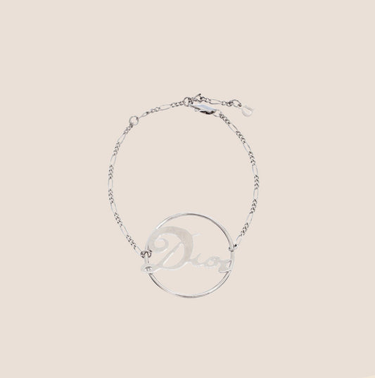 CHRISTIAN DIOR SILVER LOGO CHARM FIGARO CHAIN BRACELET