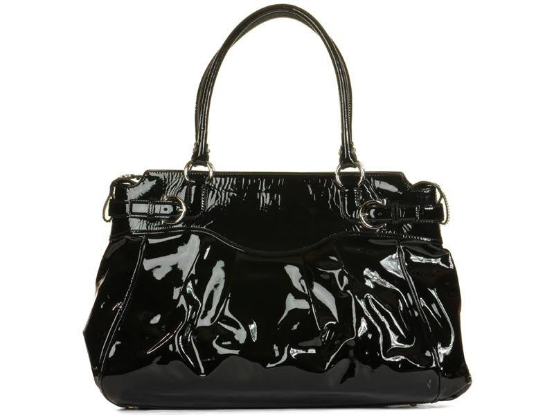 Ferragamo Black Patent Gathered Bag