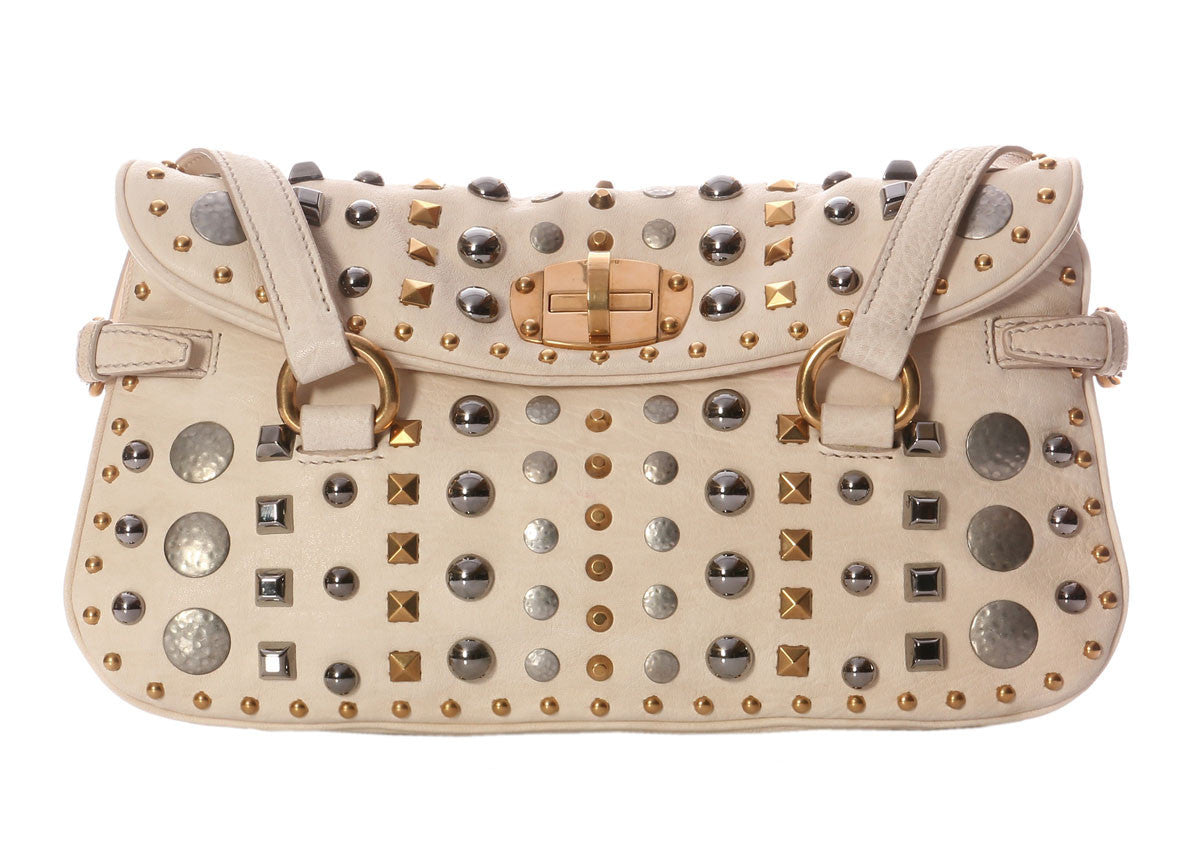 Miu Miu Studded Cream Shoulder Bag