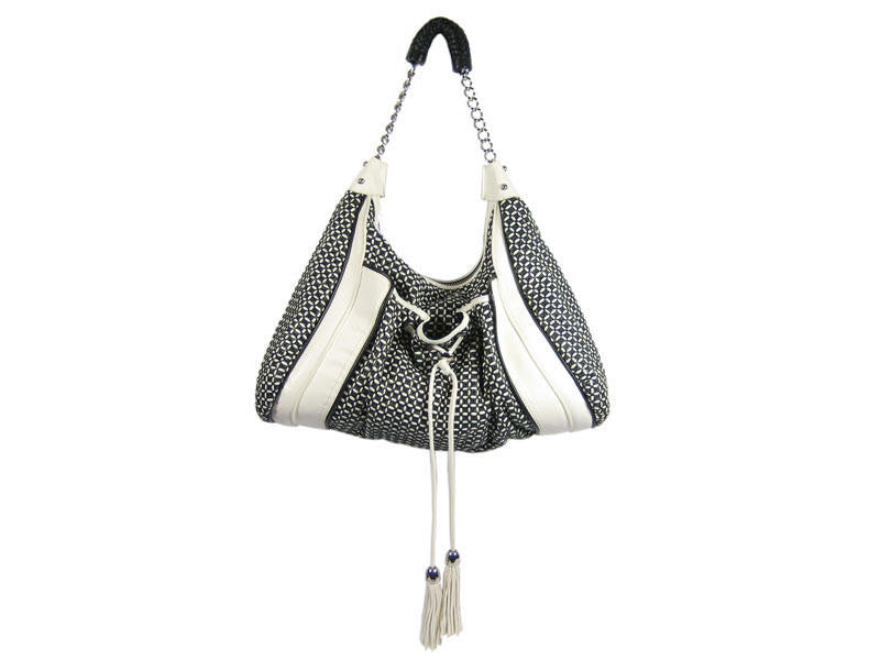 Zac Posen Black and White Woven Hobo