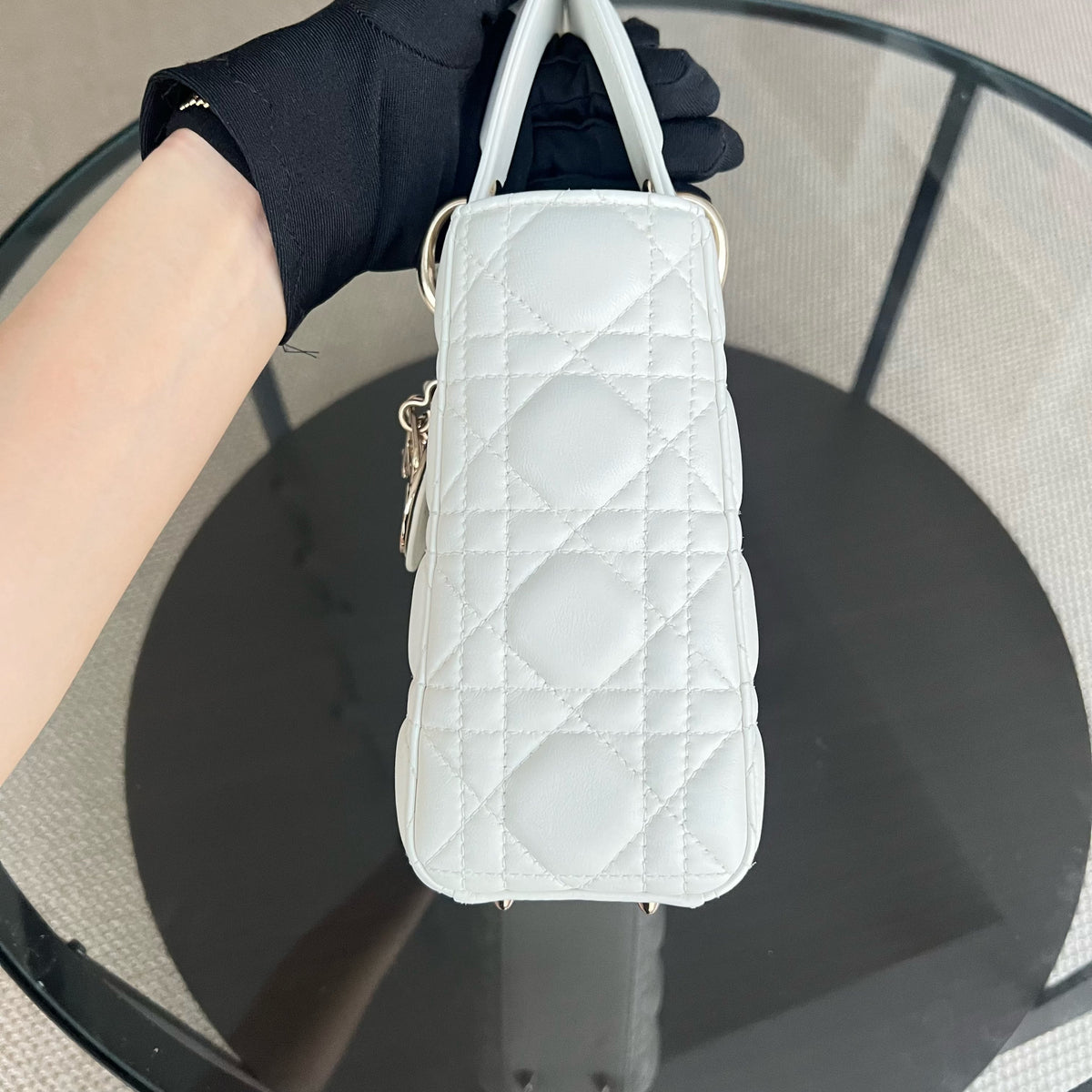 *Full Set, Receipt, ABC Strap* Lady Small Cannage Lambskin Cream White Light Golden Hardware ABC Strap MyABC