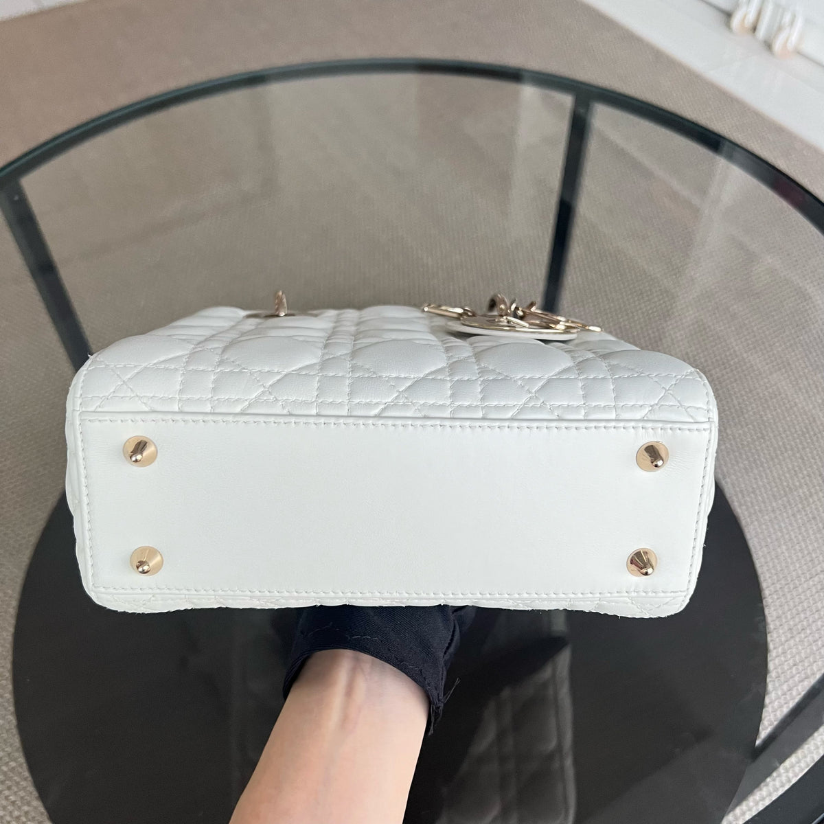 *Full Set, Receipt, ABC Strap* Lady Small Cannage Lambskin Cream White Light Golden Hardware ABC Strap MyABC