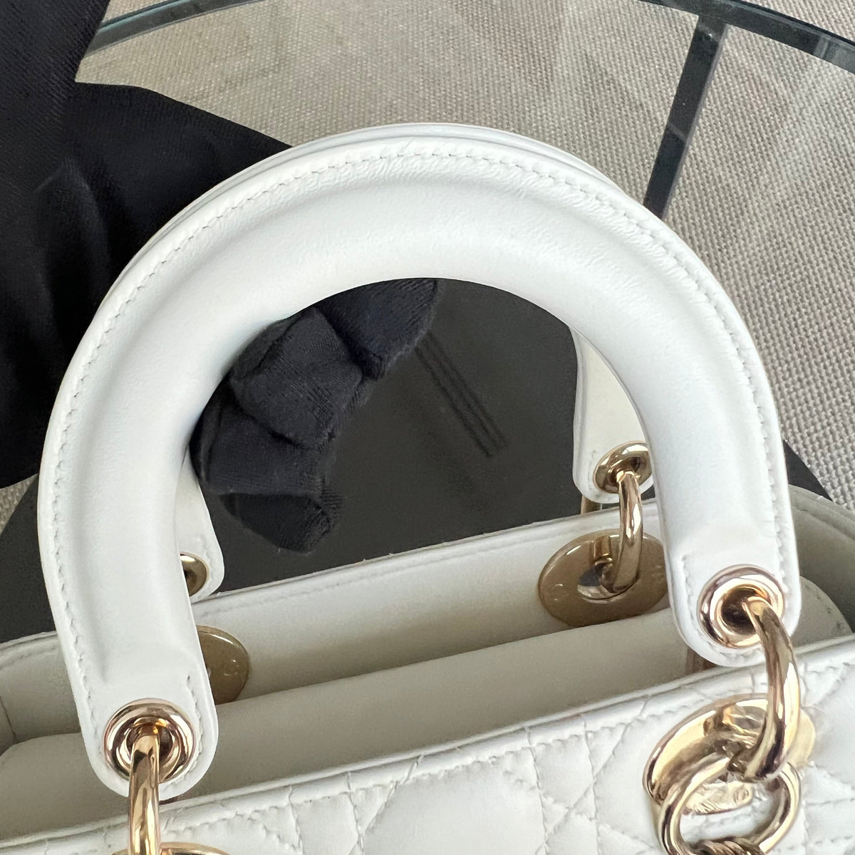 *Full Set, Receipt, ABC Strap* Lady Small Cannage Lambskin Cream White Light Golden Hardware ABC Strap MyABC