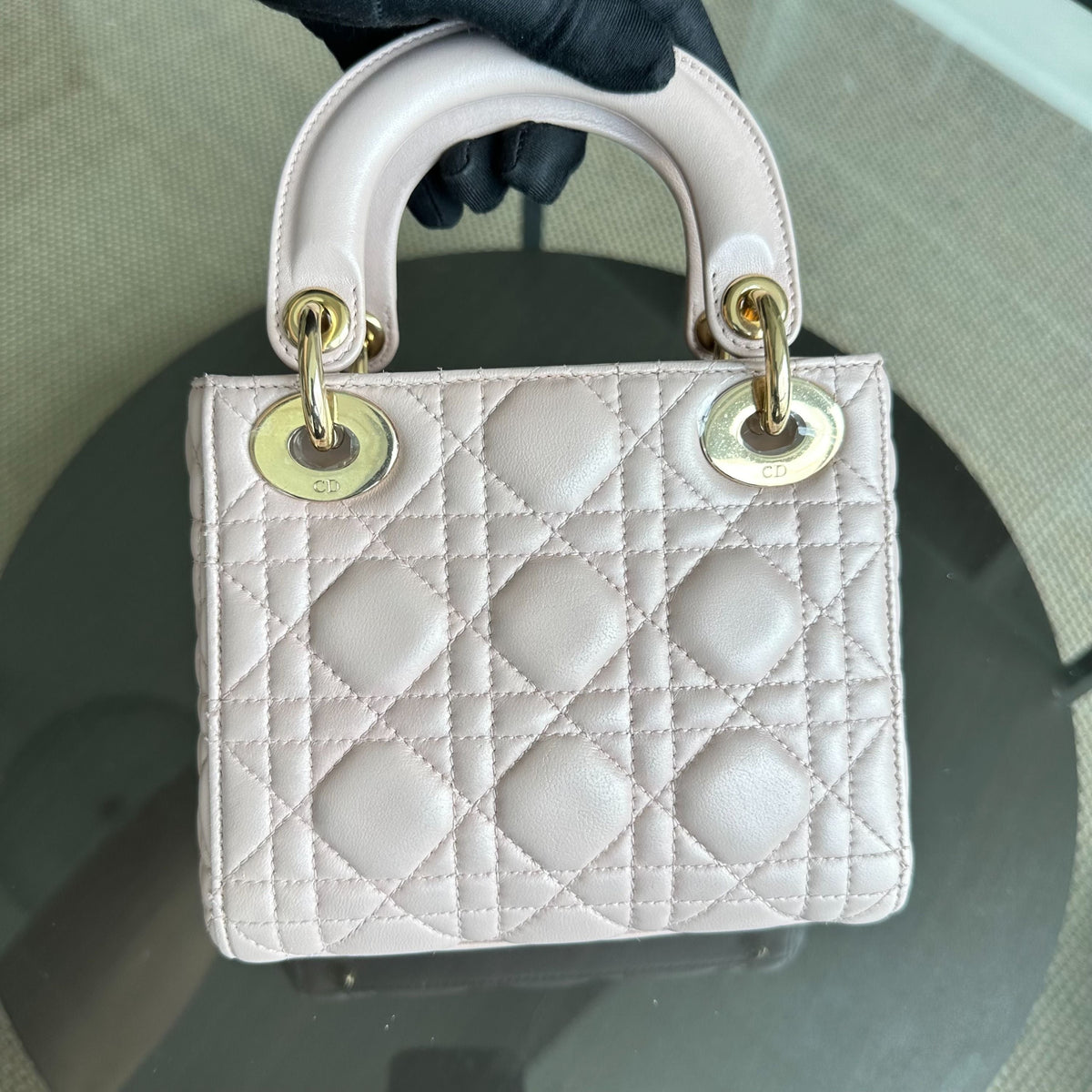 *Full Set, Receipt, Chain Strap* Lady Mini Cannage Lambskin Iridescent Pink GHW