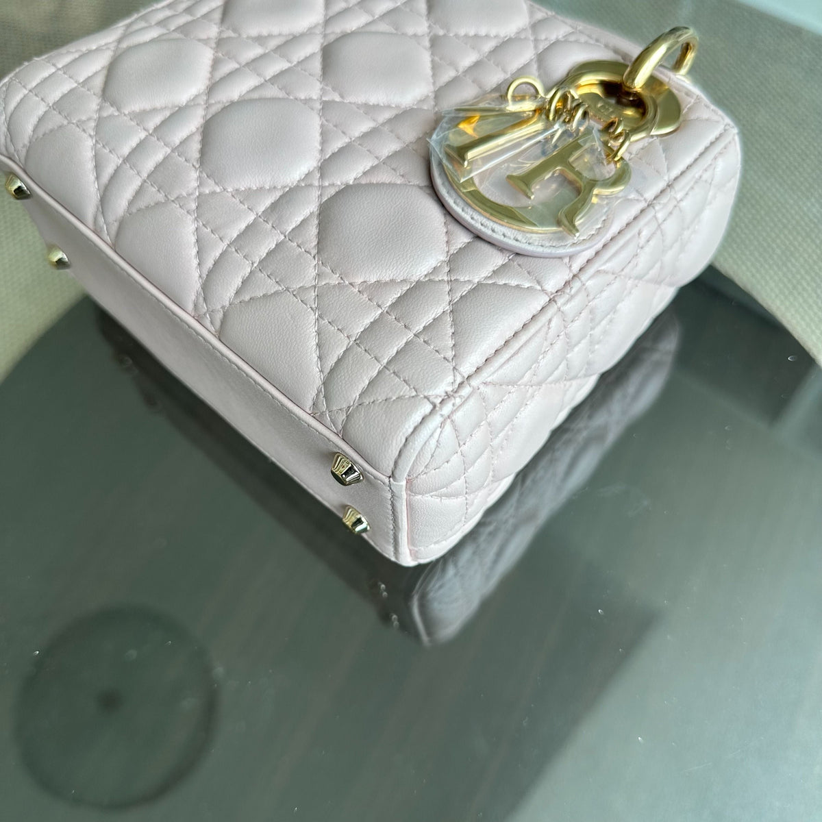 *Full Set, Receipt, Chain Strap* Lady Mini Cannage Lambskin Iridescent Pink GHW