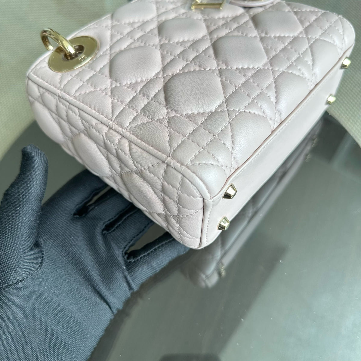 *Full Set, Receipt, Chain Strap* Lady Mini Cannage Lambskin Iridescent Pink GHW