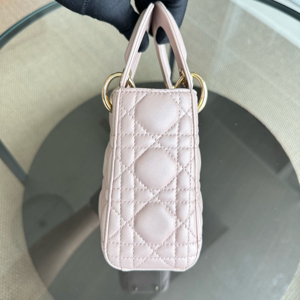 *Full Set, Receipt, Chain Strap* Lady Mini Cannage Lambskin Iridescent Pink GHW