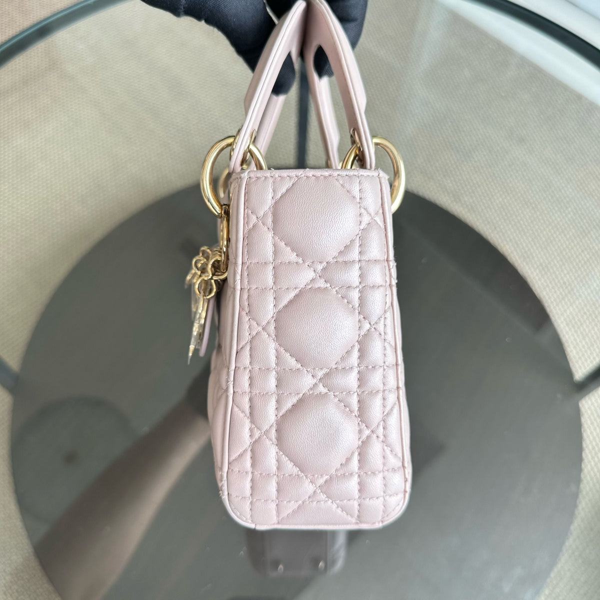 *Full Set, Receipt, Chain Strap* Lady Mini Cannage Lambskin Iridescent Pink GHW