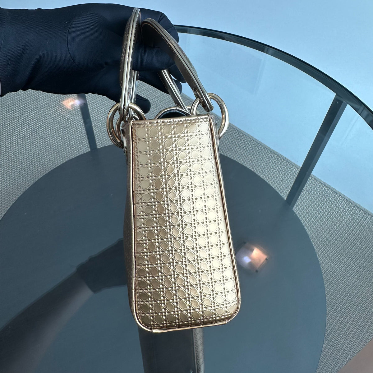 *Full Set Receipt, Chain Strap* Lady Mini Metallic Micro-Cannage Gold GHW
