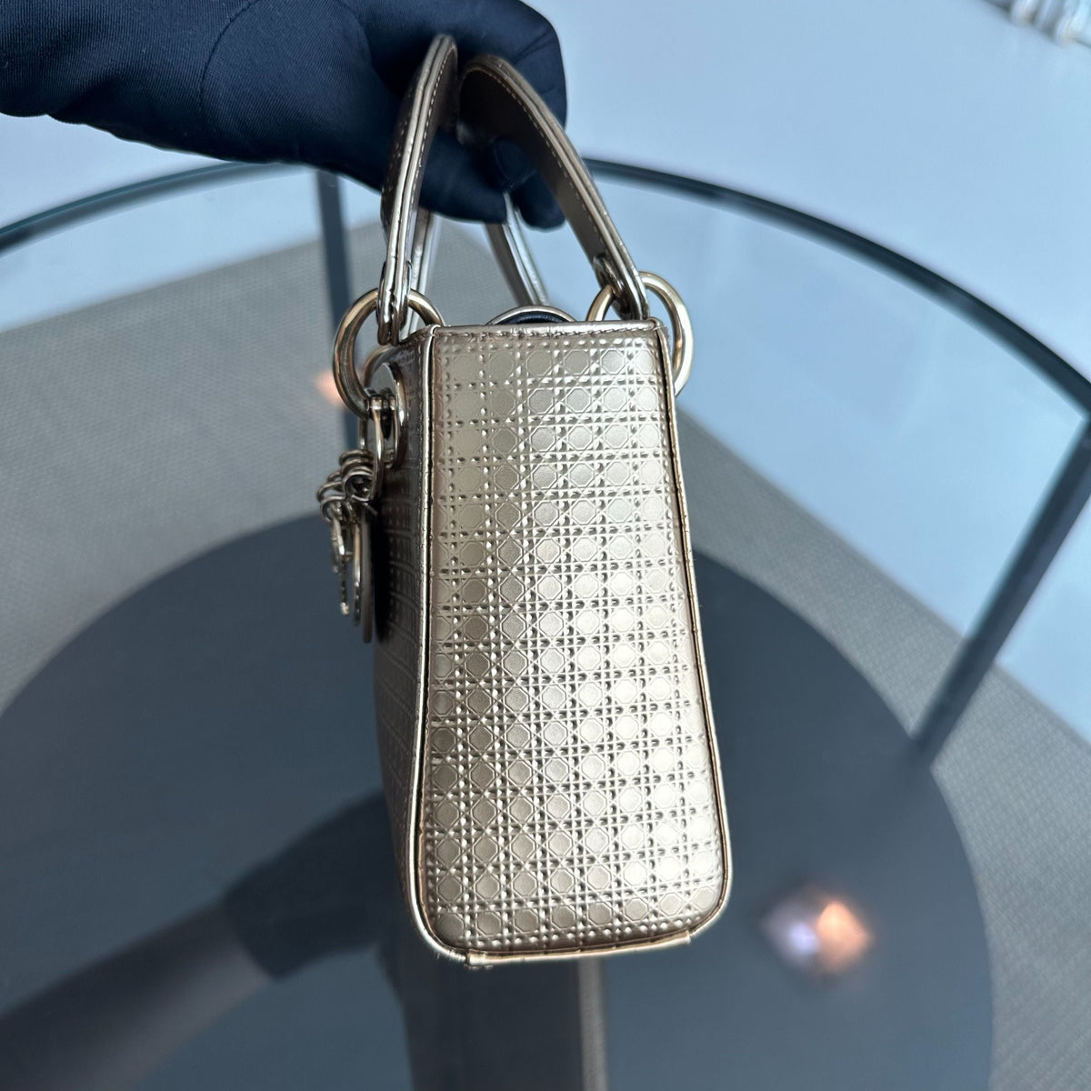 *Full Set Receipt, Chain Strap* Lady Mini Metallic Micro-Cannage Gold GHW