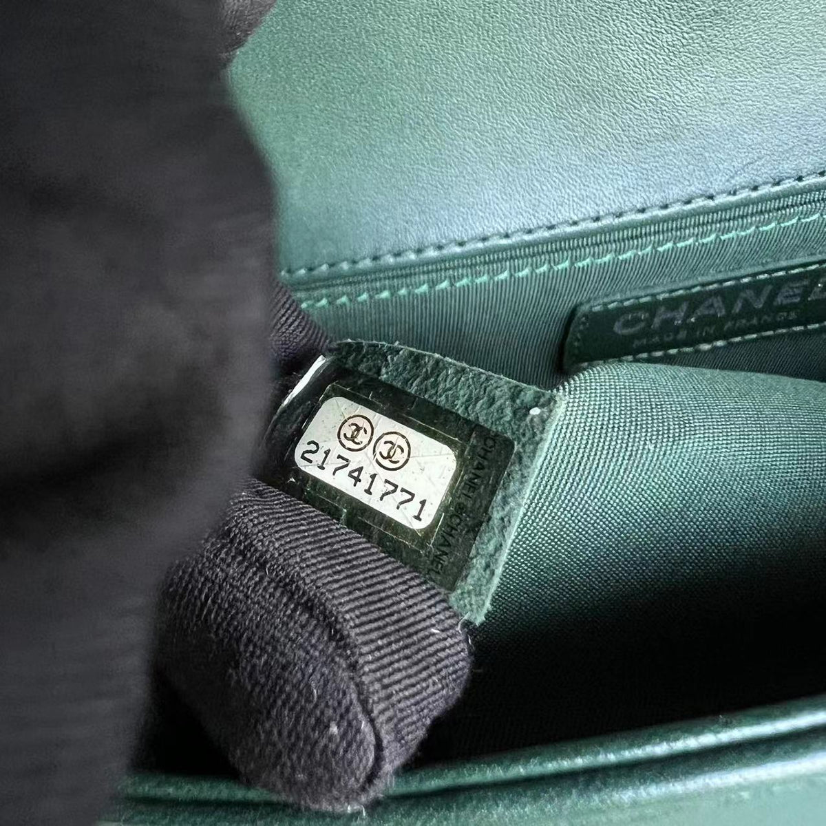 *Full Set, Receipt* Boy Old Medium 25CM Quilted Lambskin Dark Green Leboy Silver Hardware Series 21