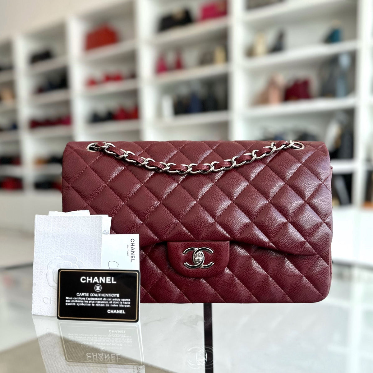 *Full Set, Receipt* Caviar Jumbo Double Flap Burgundy SHW No 14