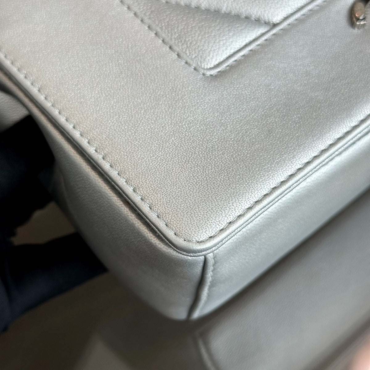*Full Set, Receipt* Mademoiselle Small Seasonal Double Flap Calfskin Quilted Silver No 24