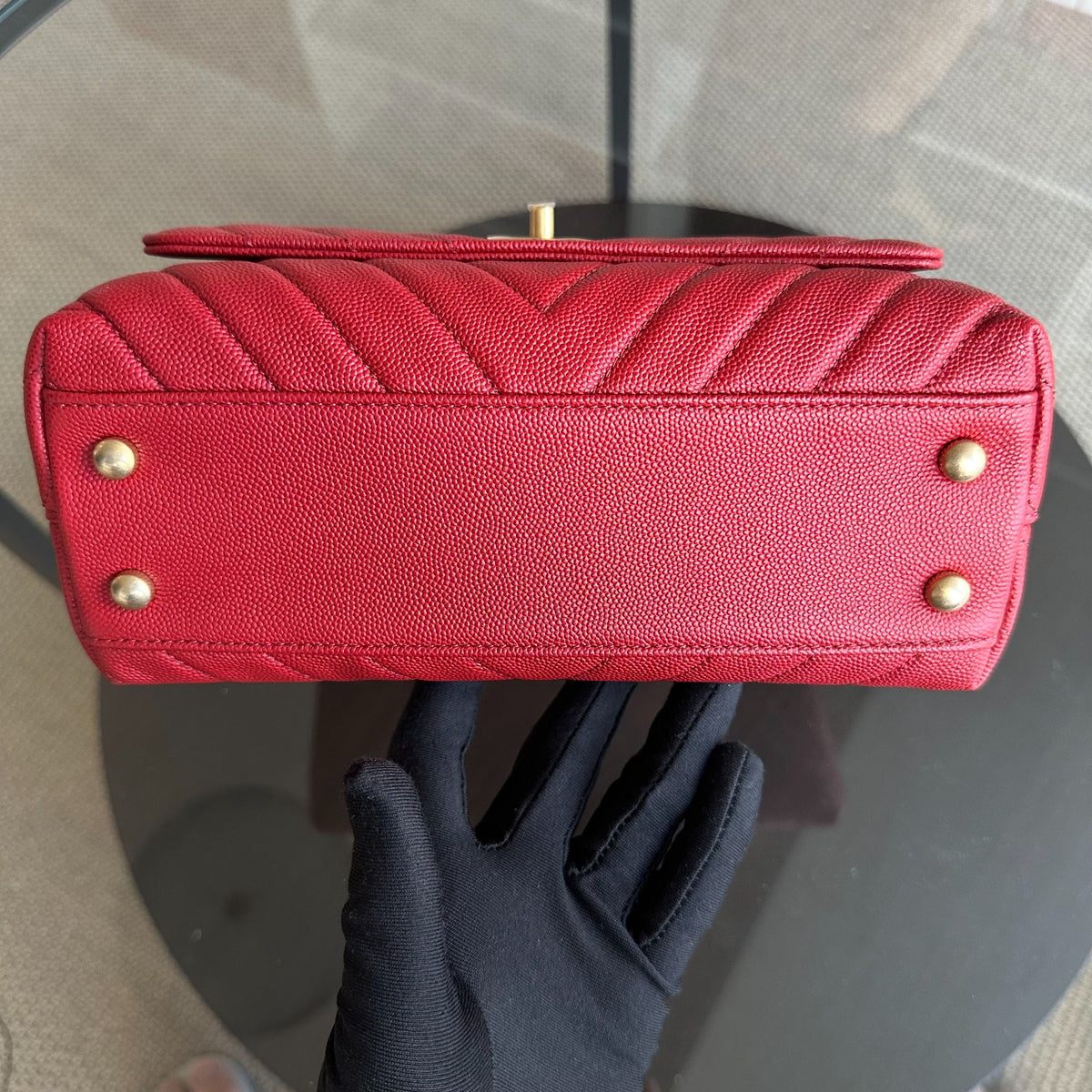 *Full Set, Receipt* Small Caviar Coco Handle Chevron Grained Calfskin Red GHW No 27