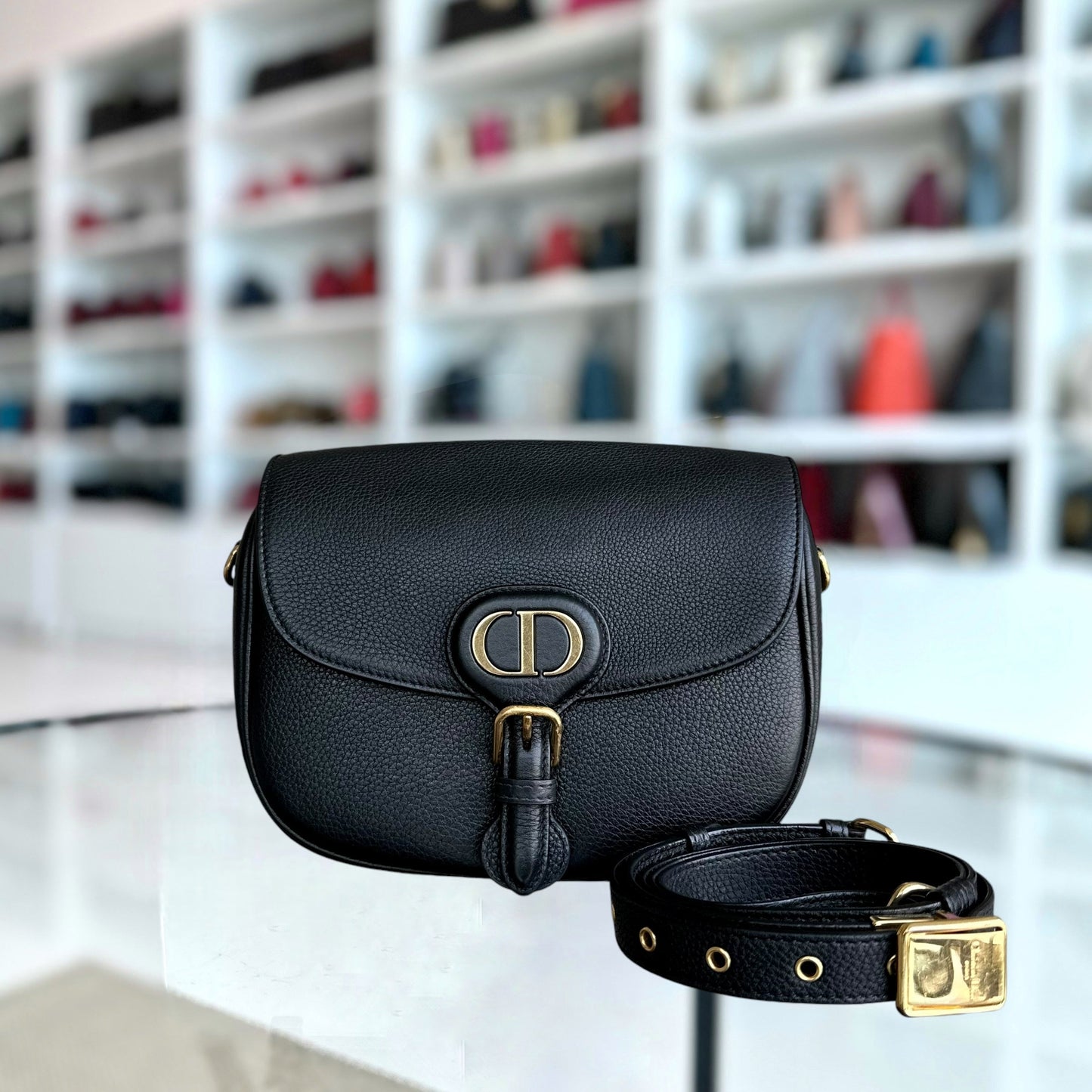 Dior Bobby Medium Grained Calfskin Black Golden Hardware