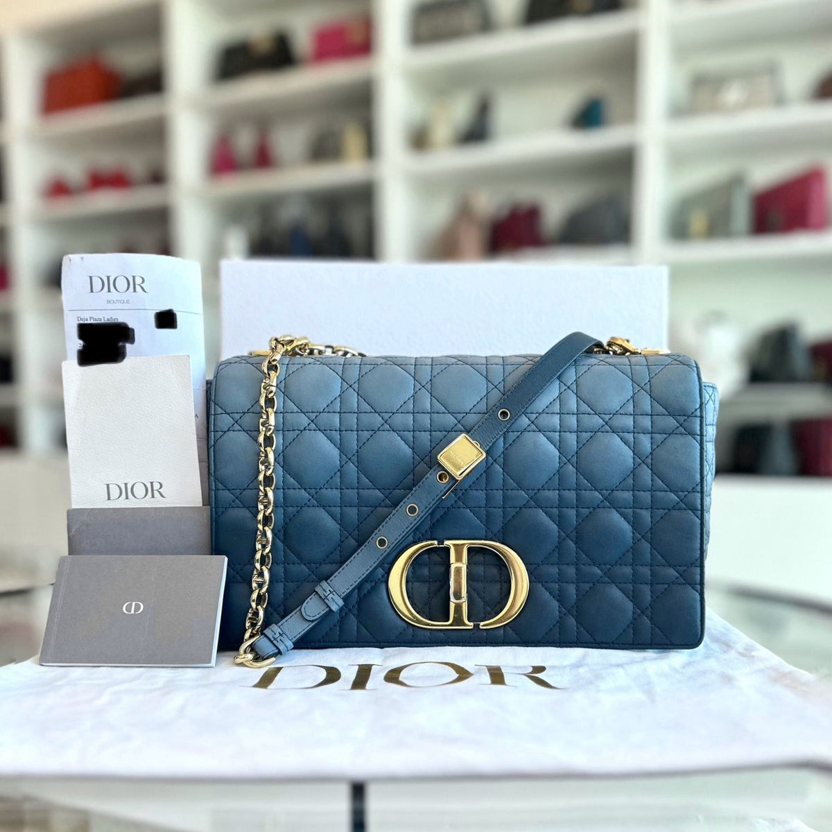*Full Set Receipt* Caro Large Flap Calfskin Gradient Blue GHW