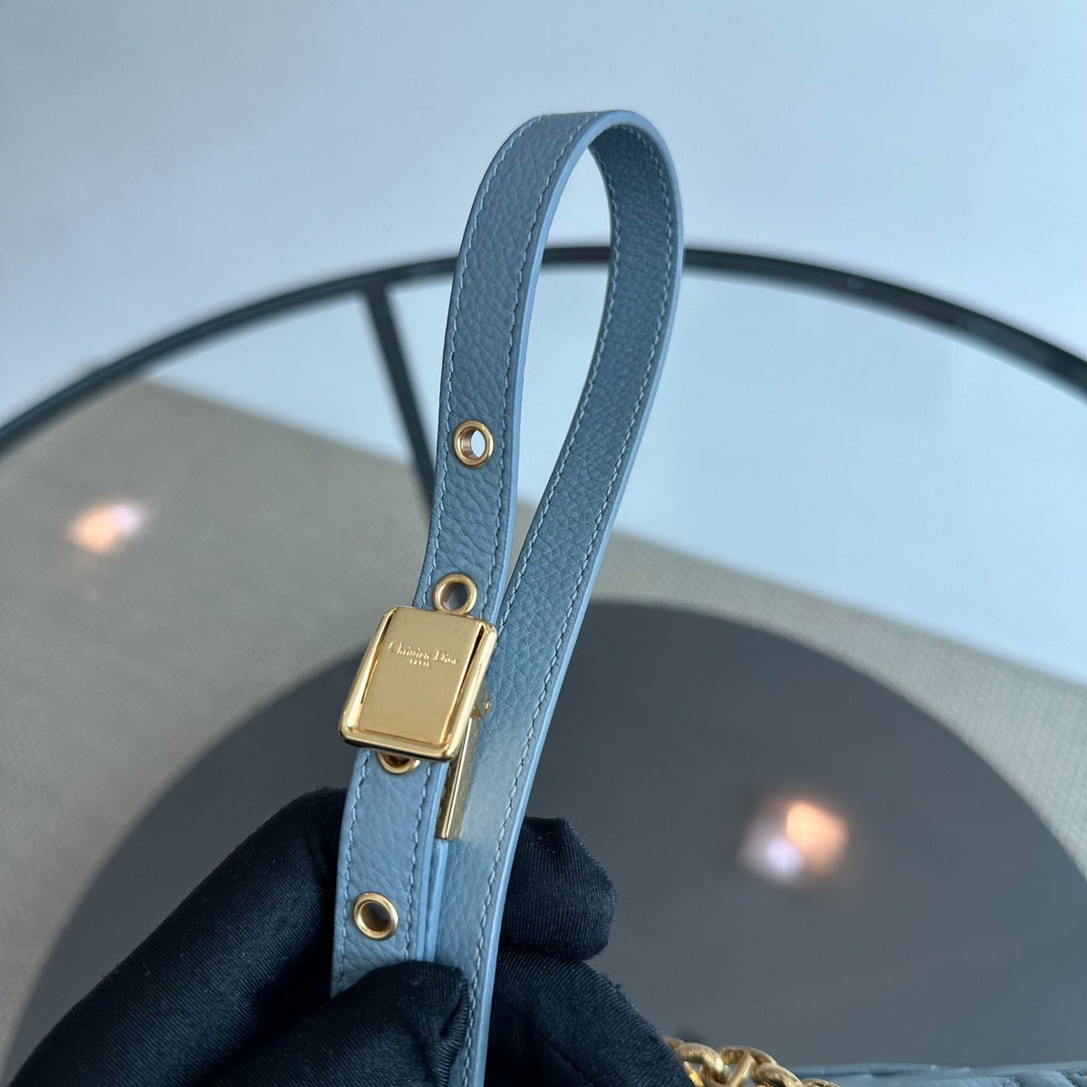 *Full Set, Receipt* Caro Medium Calfskin Flap Haze Blue GHW