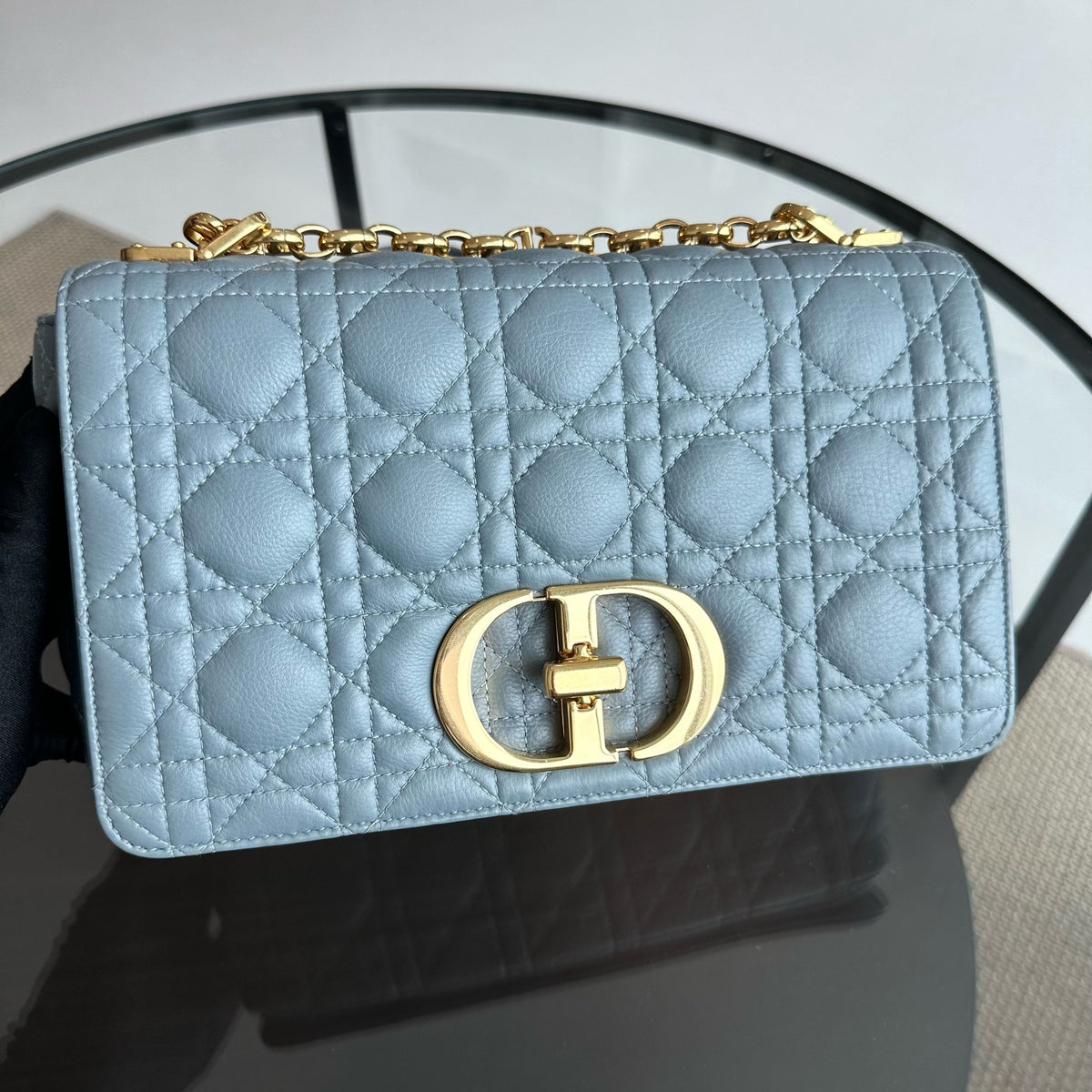*Full Set, Receipt* Caro Medium Calfskin Flap Haze Blue GHW