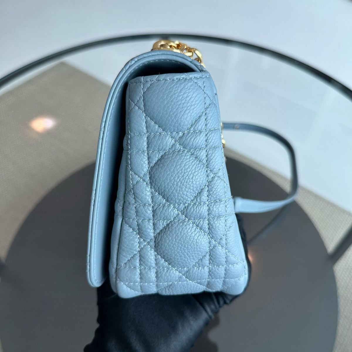 *Full Set, Receipt* Caro Medium Calfskin Flap Haze Blue GHW