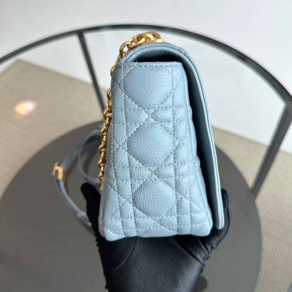 *Full Set, Receipt* Caro Medium Calfskin Flap Haze Blue GHW