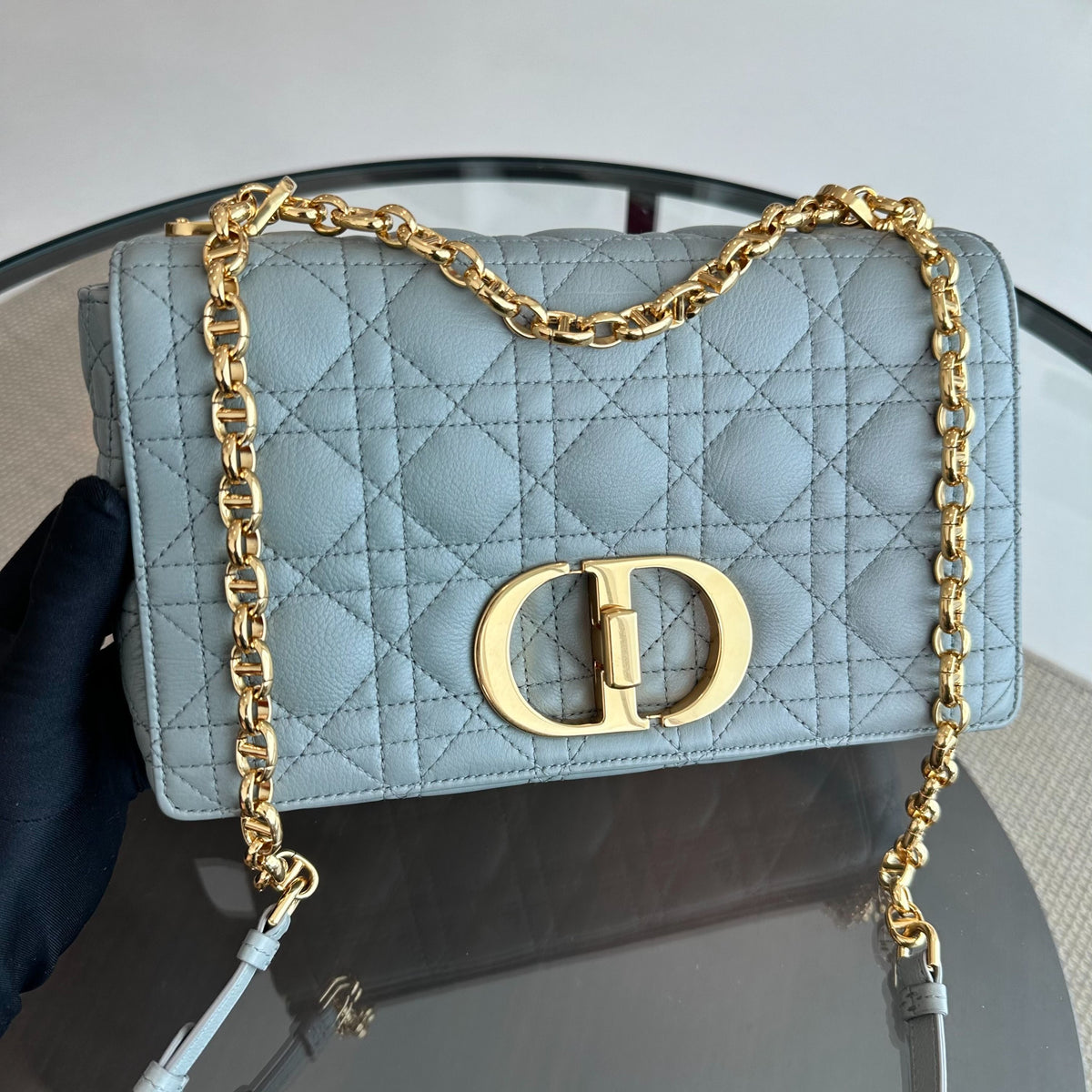 *Full Set, Receipt* Caro Medium Grained Calfskin Cannage Flap Grey GHW