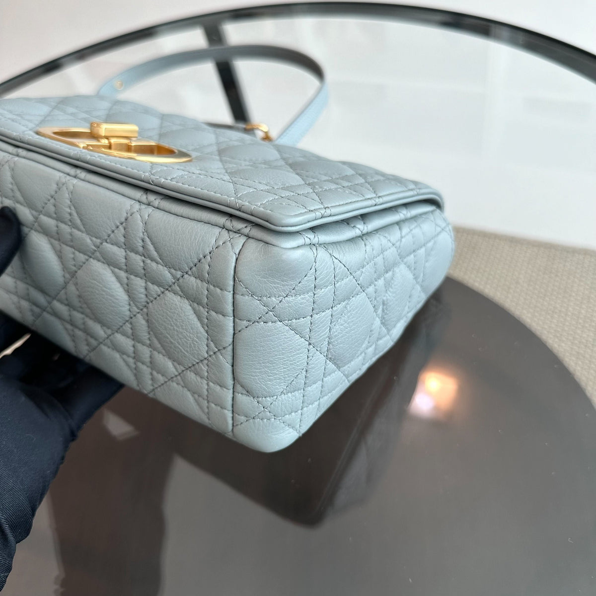 *Full Set, Receipt* Caro Medium Grained Calfskin Cannage Flap Grey GHW
