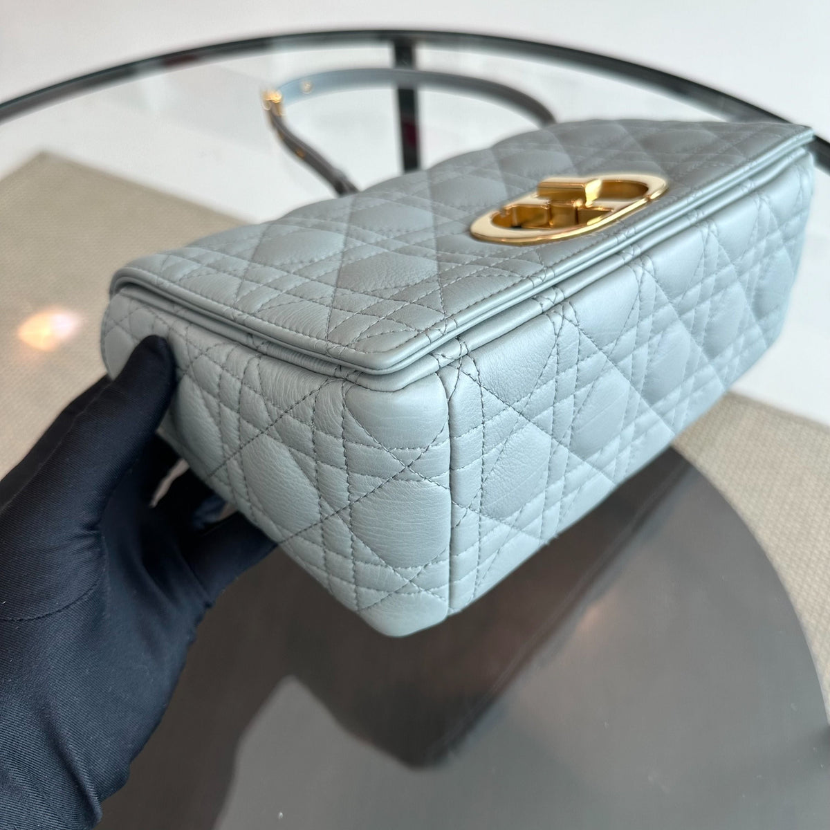*Full Set, Receipt* Caro Medium Grained Calfskin Cannage Flap Grey GHW