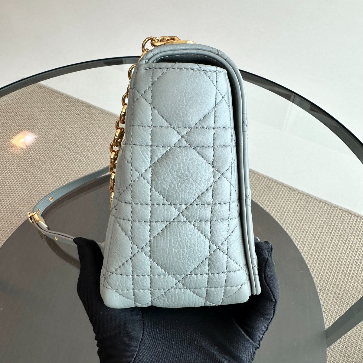 *Full Set, Receipt* Caro Medium Grained Calfskin Cannage Flap Grey GHW