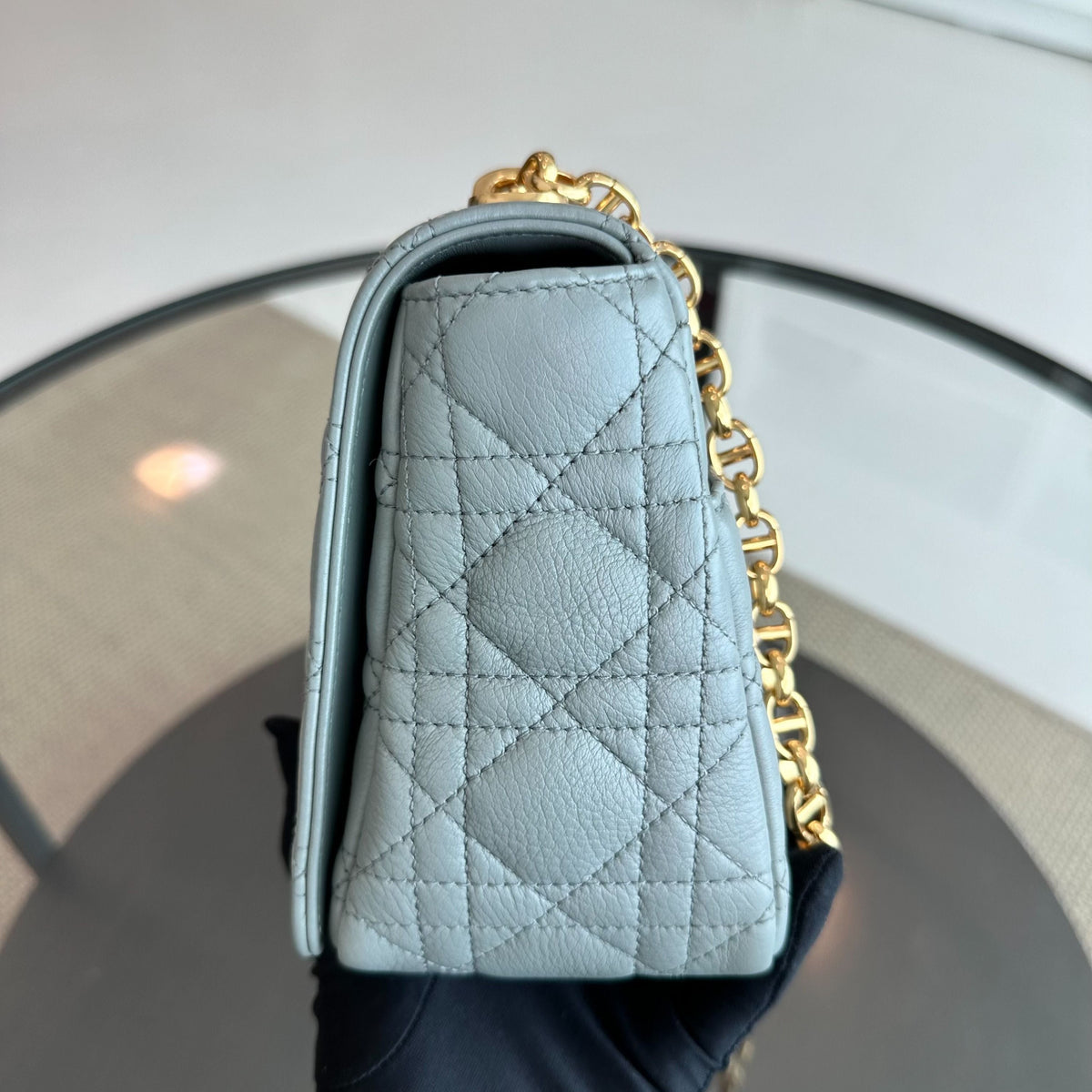 *Full Set, Receipt* Caro Medium Grained Calfskin Cannage Flap Grey GHW