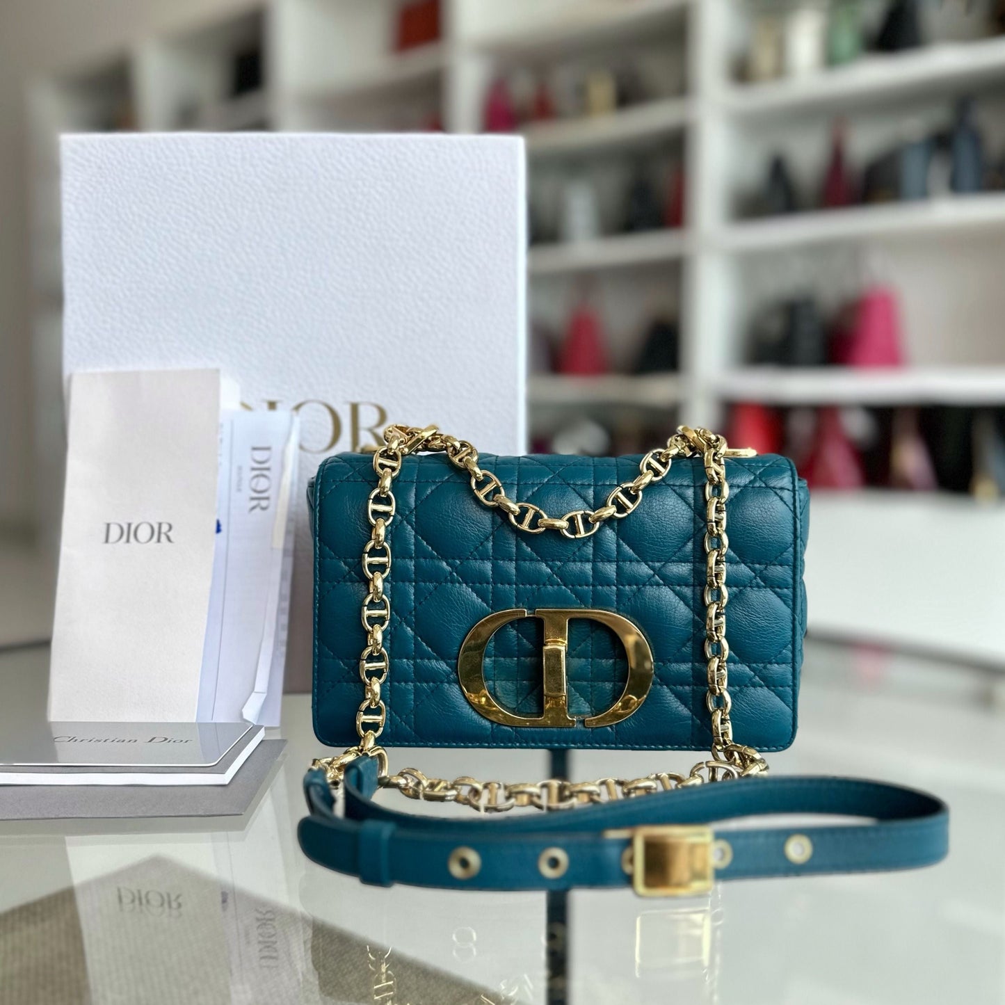 Dior Caro Small - Cannage Flap Bag Blue Calfskin GHW