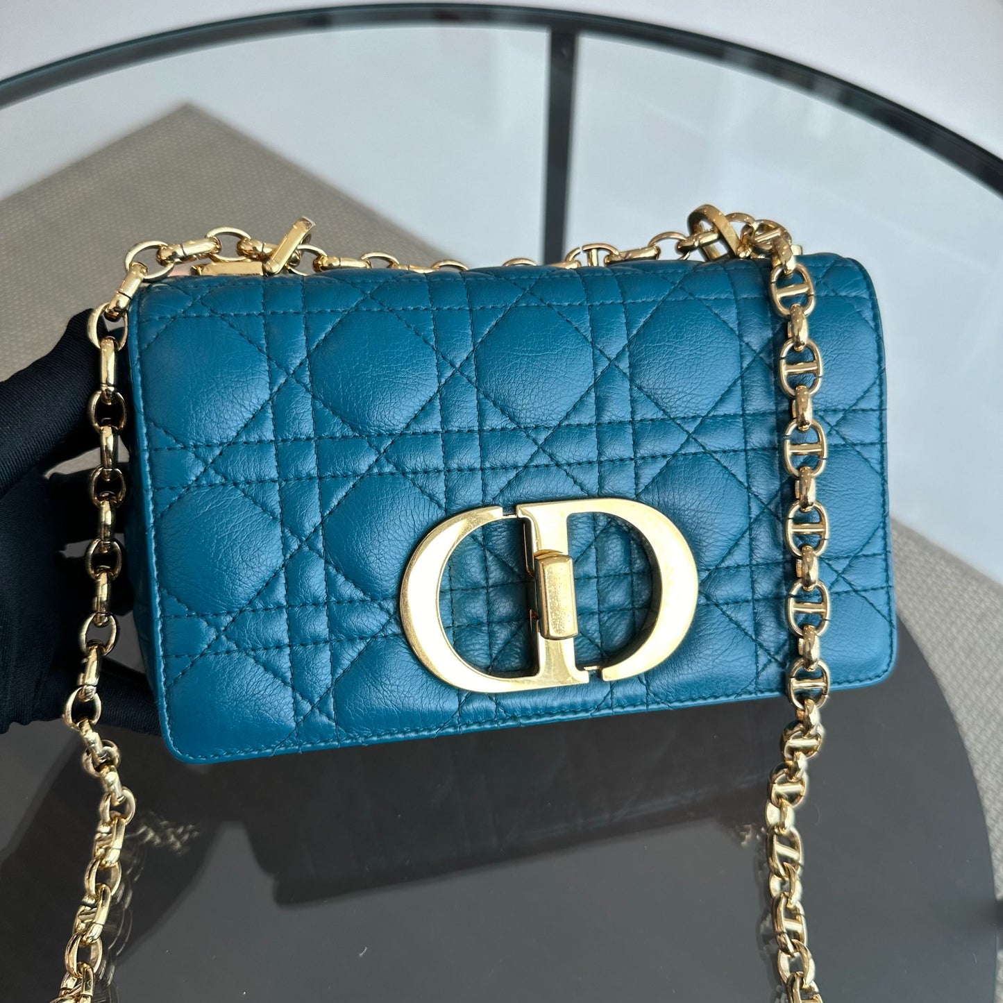 Dior Caro Small - Cannage Flap Bag Blue Calfskin GHW