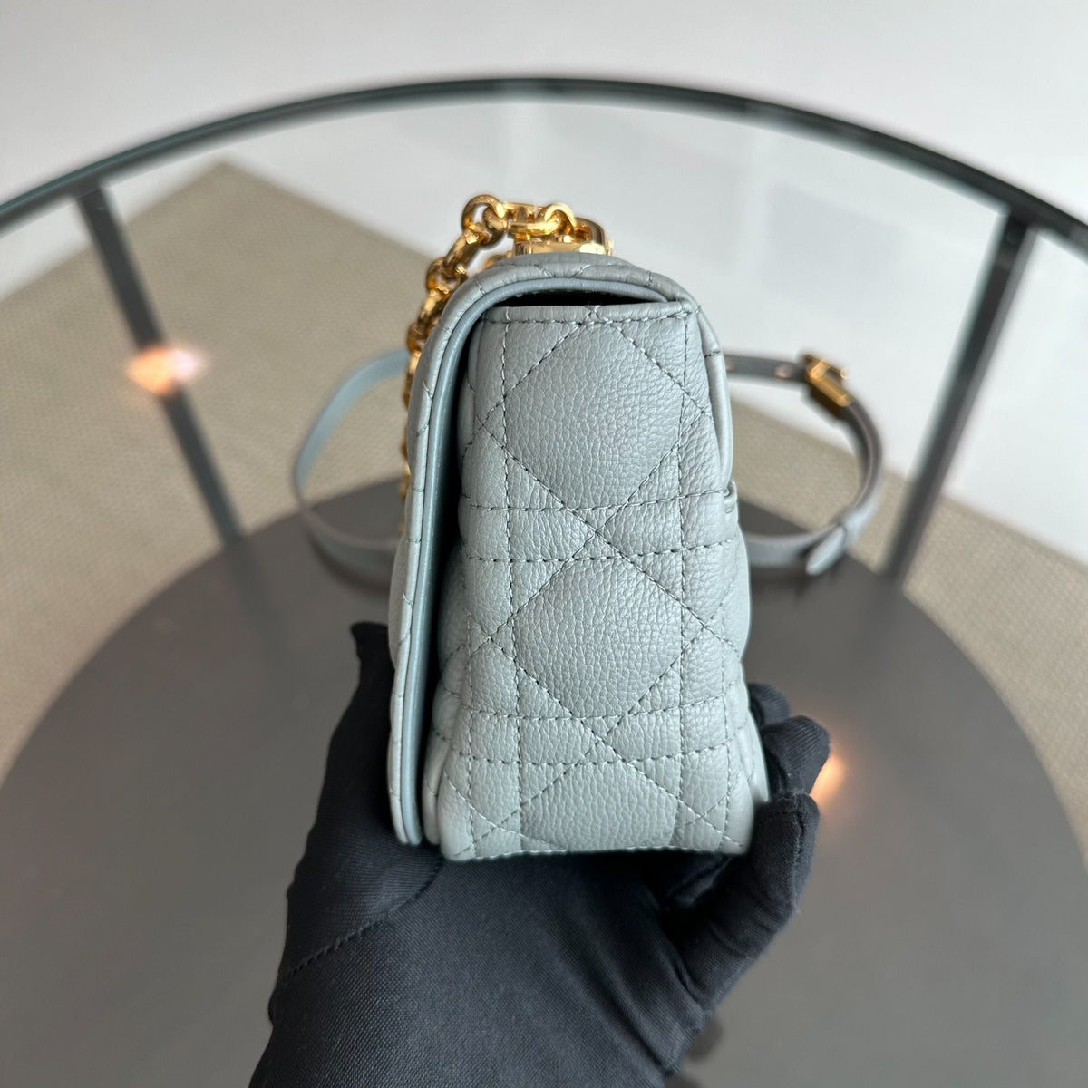 *Full Set, Receipt* Caro Small Cannage Flap Bag Grey GHW