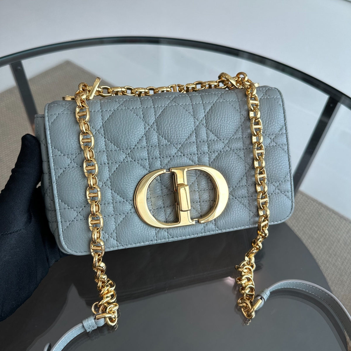 *Full Set, Receipt* Caro Small Cannage Flap Bag Grey GHW