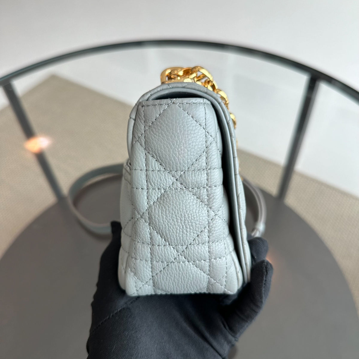 *Full Set, Receipt* Caro Small Cannage Flap Bag Grey GHW