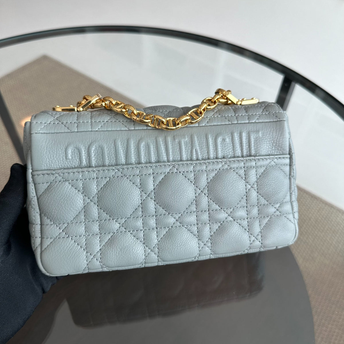 *Full Set, Receipt* Caro Small Cannage Flap Bag Grey GHW