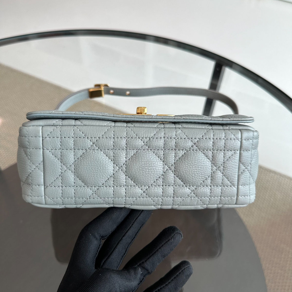 *Full Set, Receipt* Caro Small Cannage Flap Bag Grey GHW