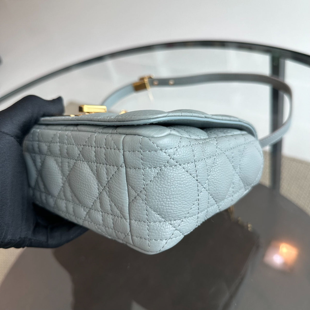 *Full Set, Receipt* Caro Small Cannage Flap Bag Grey GHW