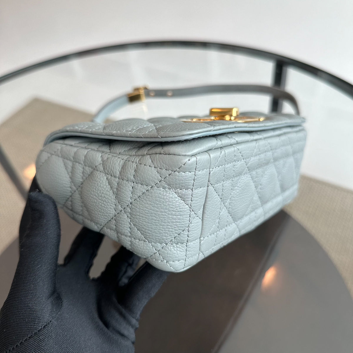 *Full Set, Receipt* Caro Small Cannage Flap Bag Grey GHW