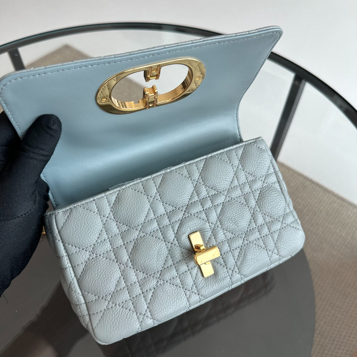 *Full Set, Receipt* Caro Small Cannage Flap Bag Grey GHW