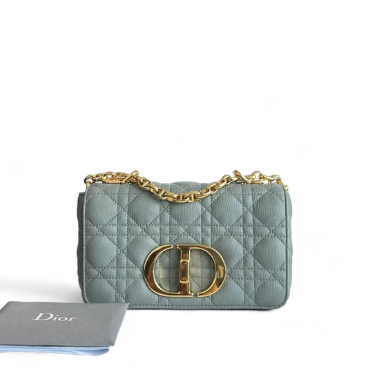 Dior Caro Small - Cannage Grained Calfskin Haze Blue Gold Hardware
