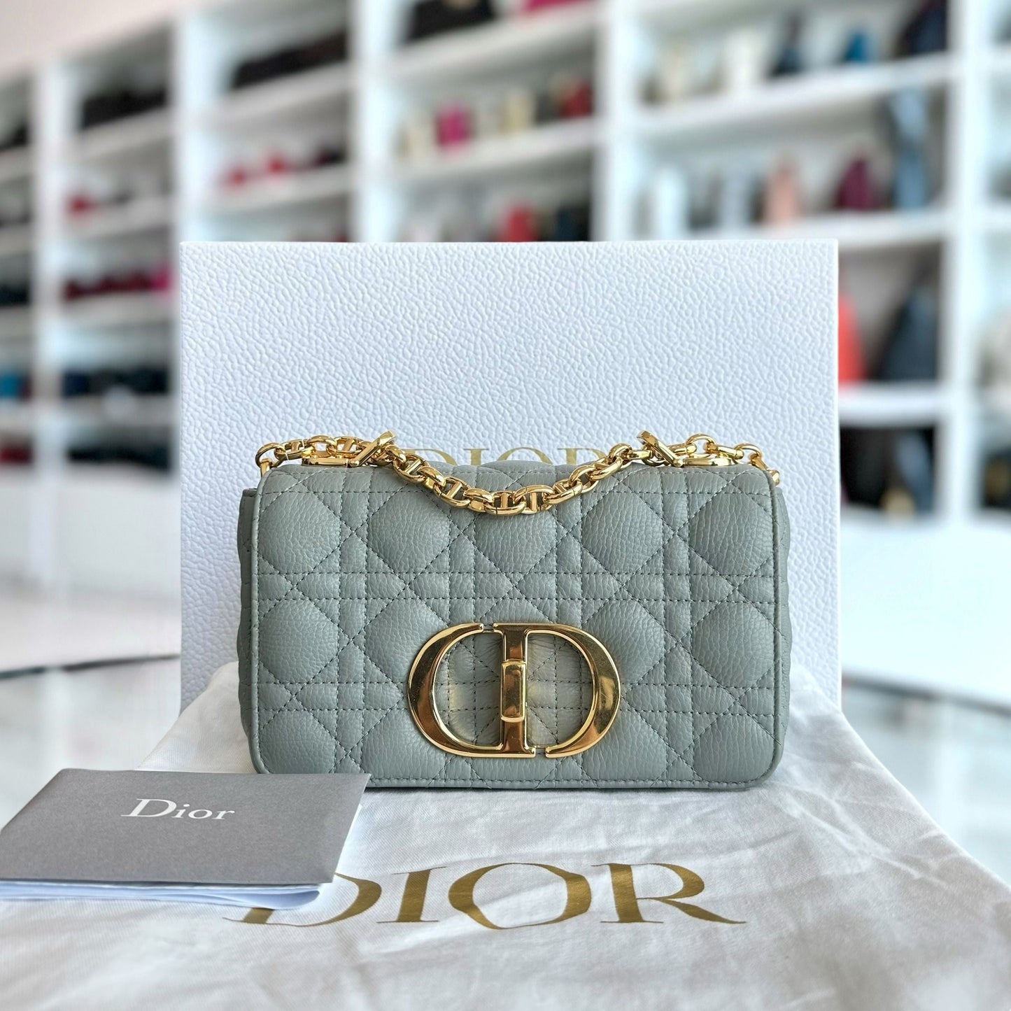 Dior Caro Small - Cannage Grained Calfskin Haze Blue Gold Hardware