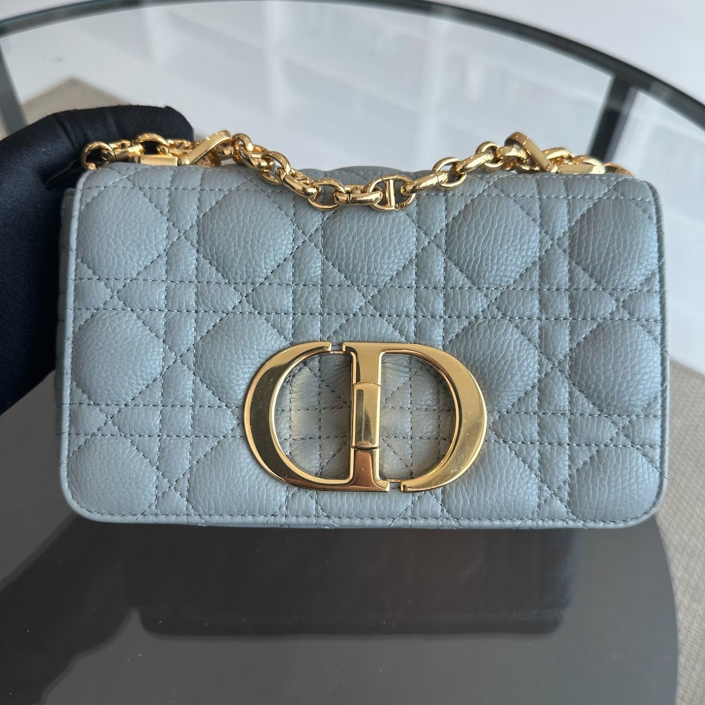 Dior Caro Small - Cannage Grained Calfskin Haze Blue Gold Hardware