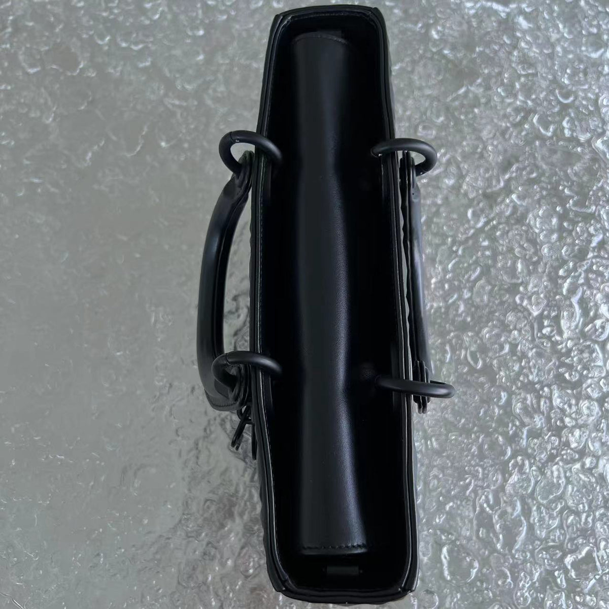 *Full Set, Receipt* D-Joy Medium All Black Dimond Motif Cannage Calfskin Top Handle Black Hardware