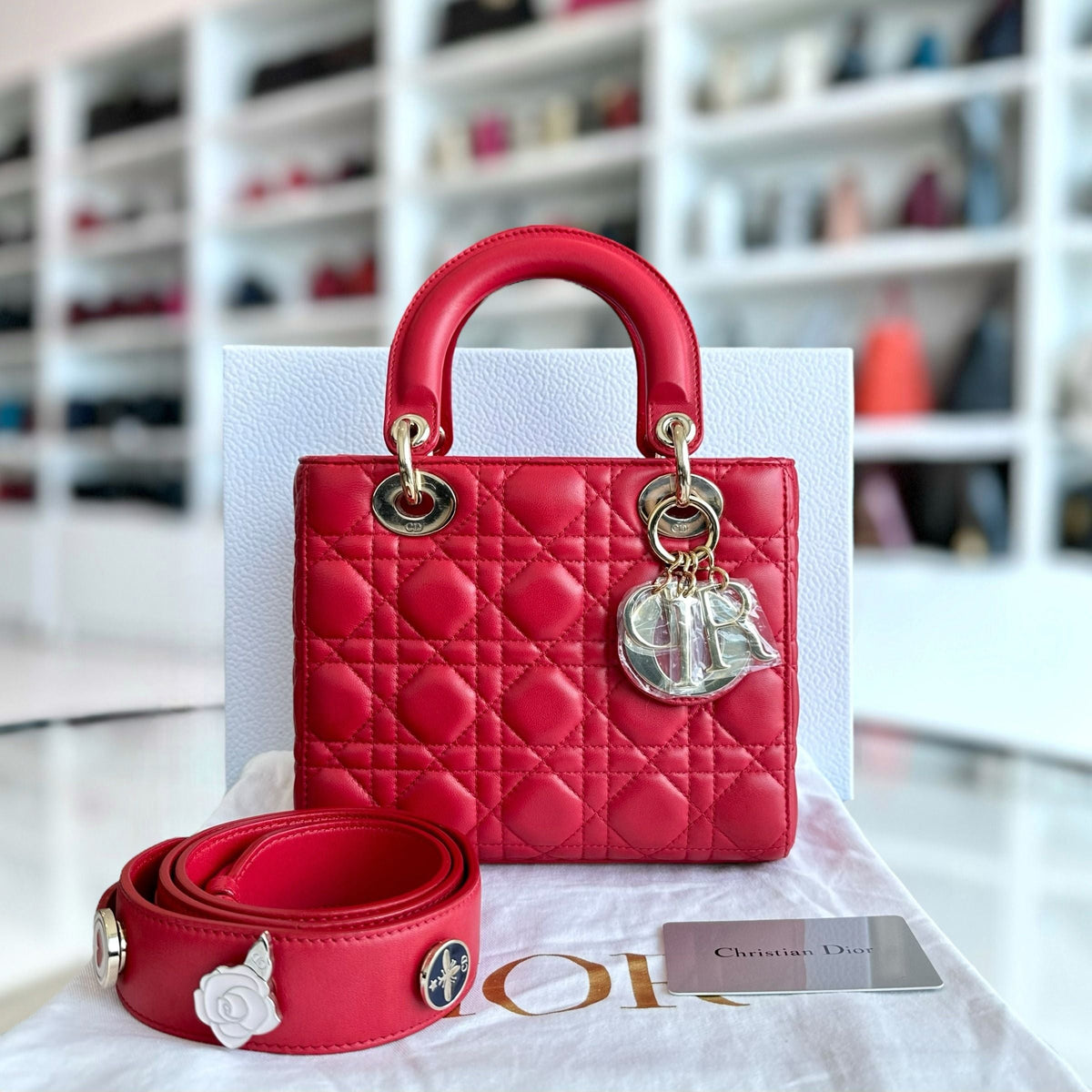 *Full Set, Receipt* Lady Small Cannage Badge Charm ABC Red Cross Body GHW
