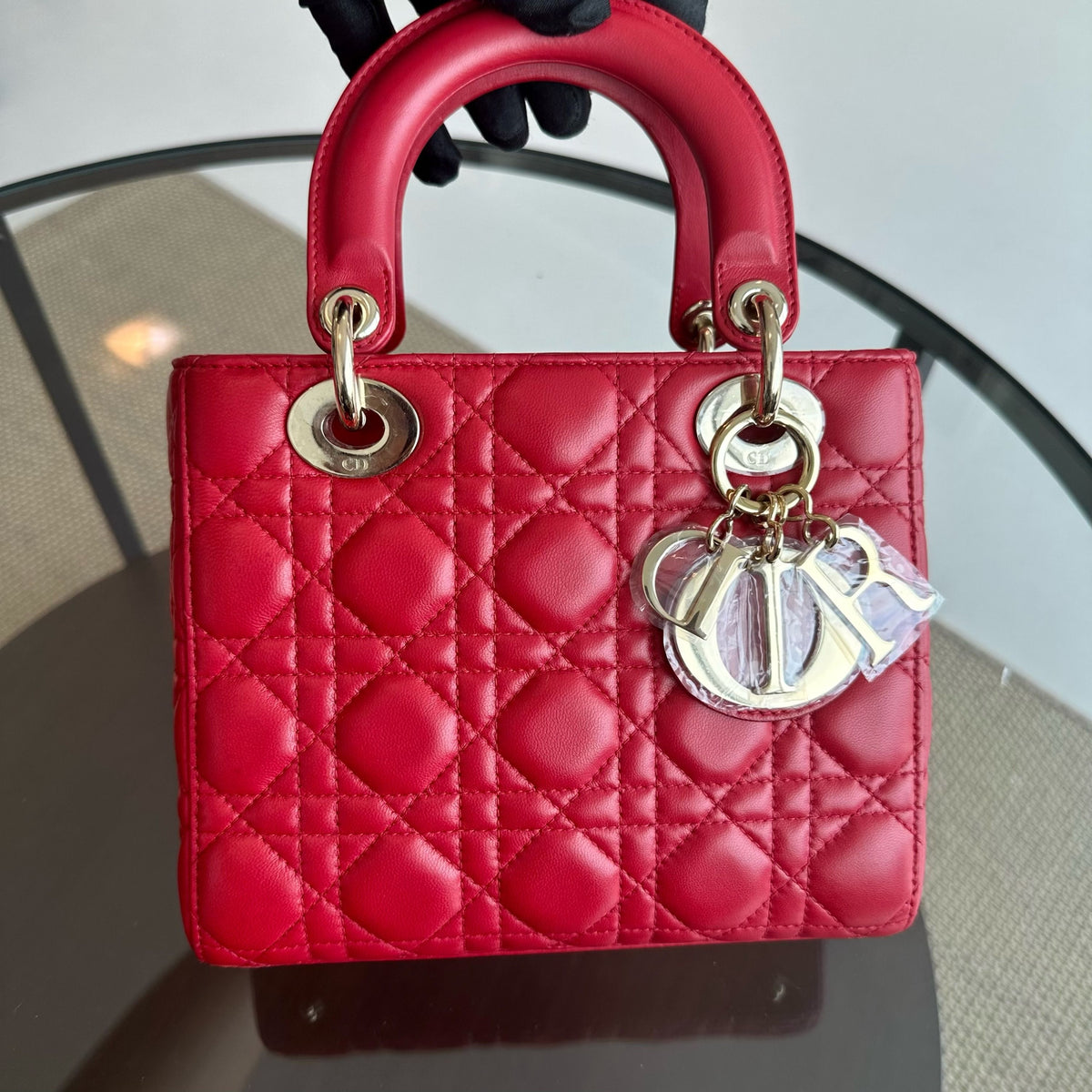 *Full Set, Receipt* Lady Small Cannage Badge Charm ABC Red Cross Body GHW