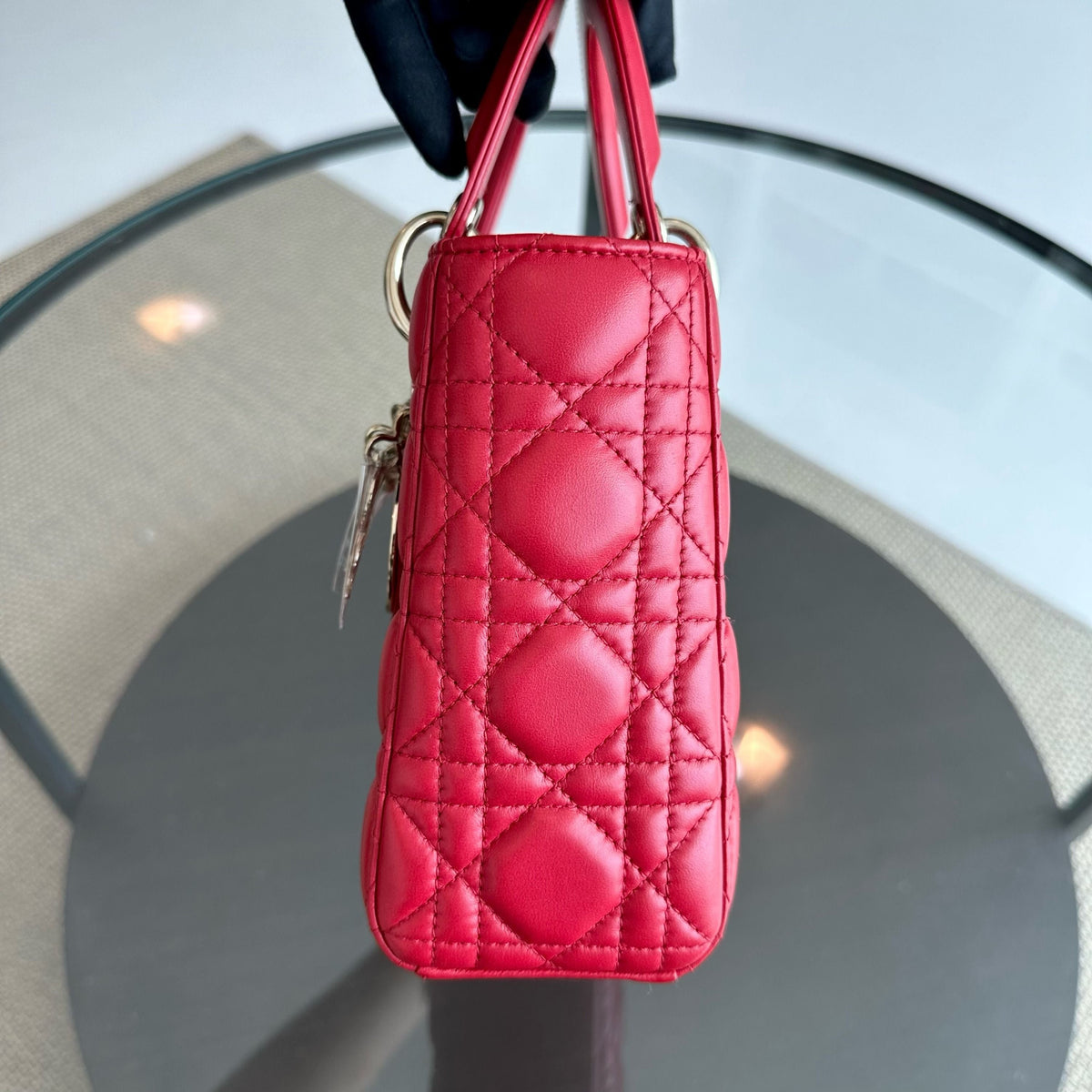 *Full Set, Receipt* Lady Small Lambskin Cannage Charm ABC Red GHW