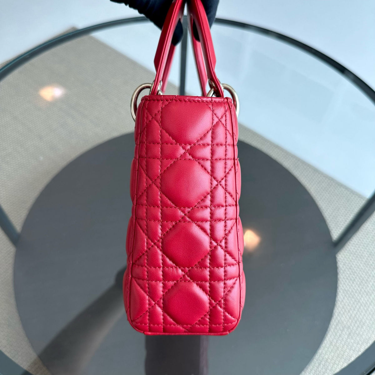 *Full Set, Receipt* Lady Small Lambskin Cannage Charm ABC Red GHW