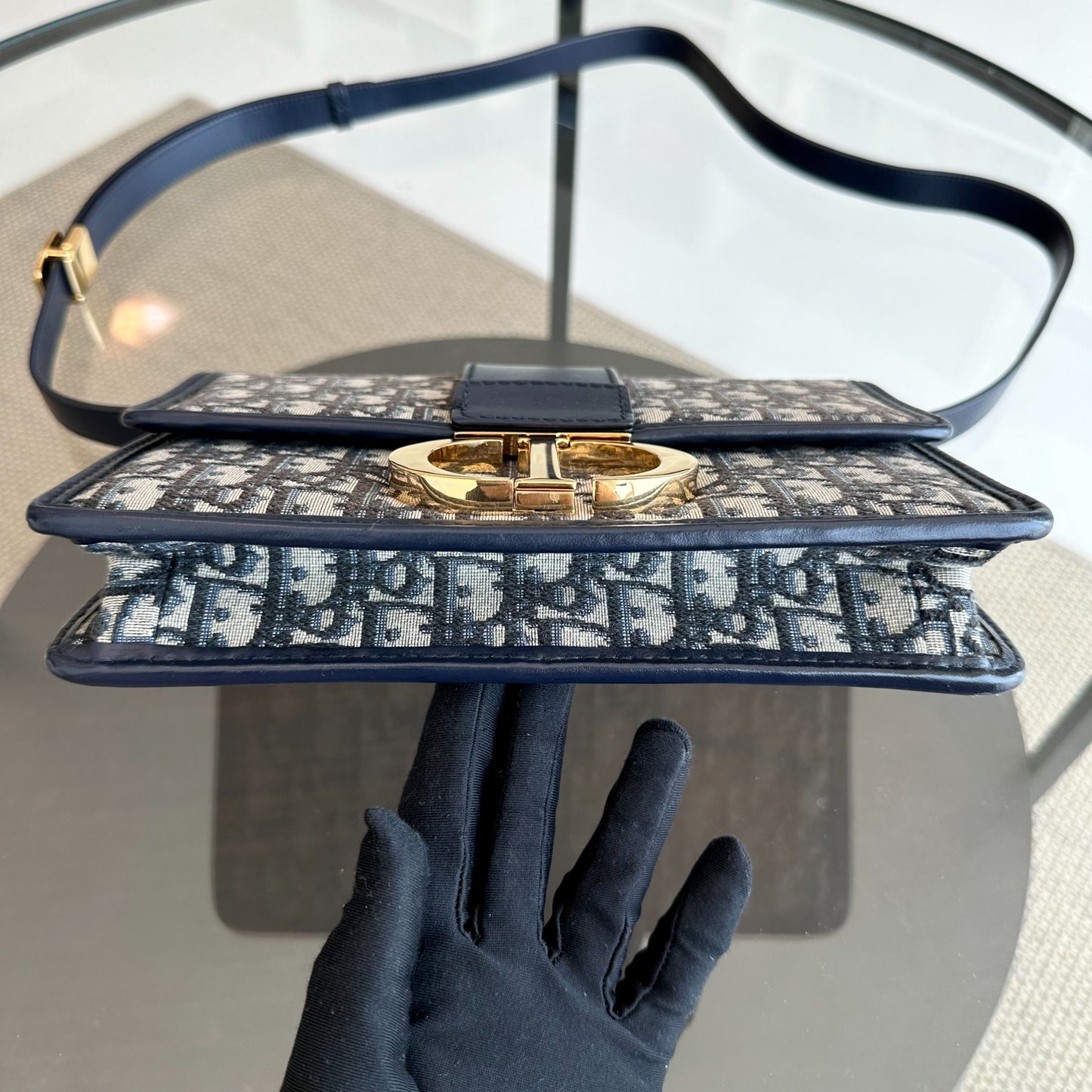 *Full Set, Receipt* Montaigne 30 Oblique Canvas Blue Shoulder Bag GHW