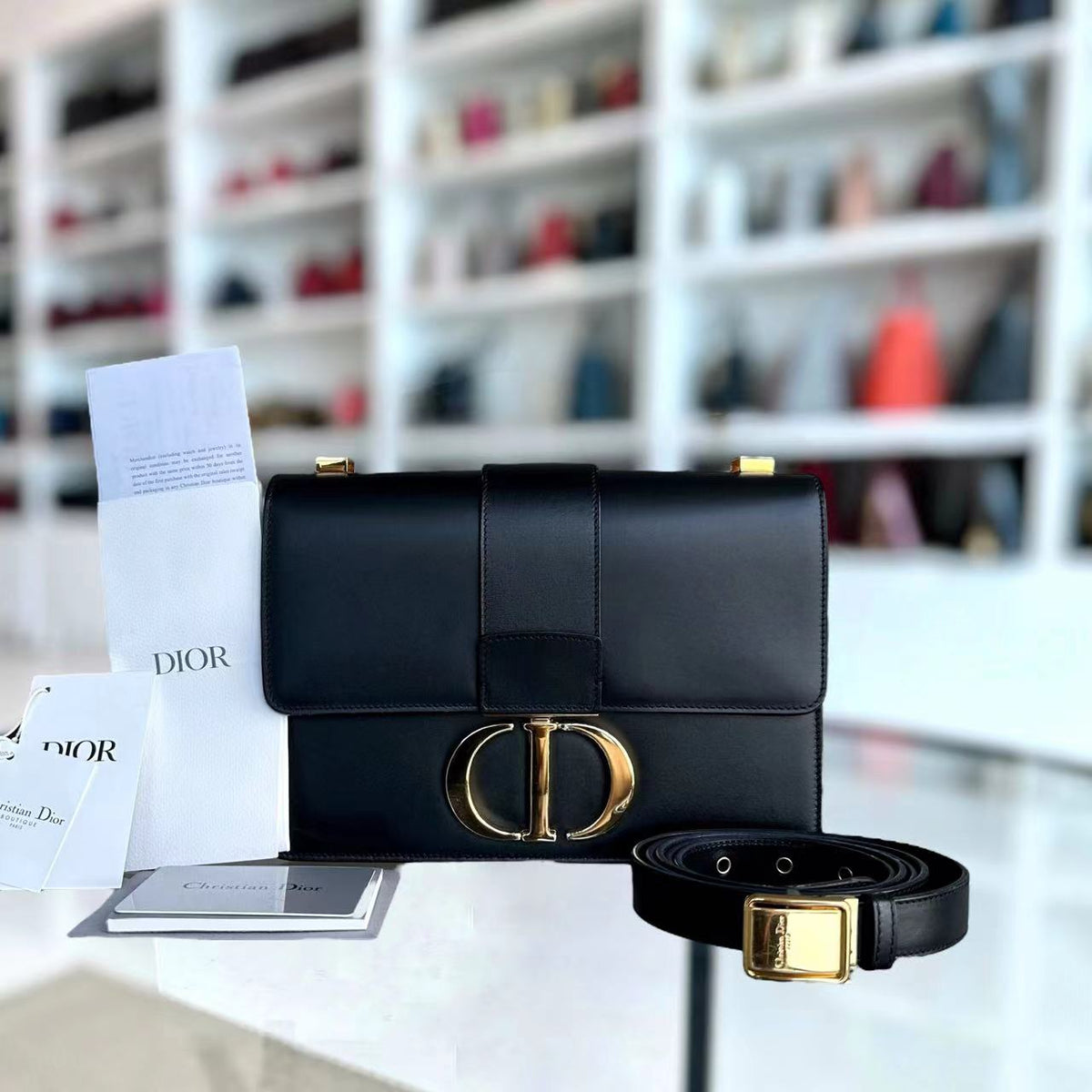 *Full Set Receipt* Montaigne 30 Smooth Calfskin Black Golden Hardware
