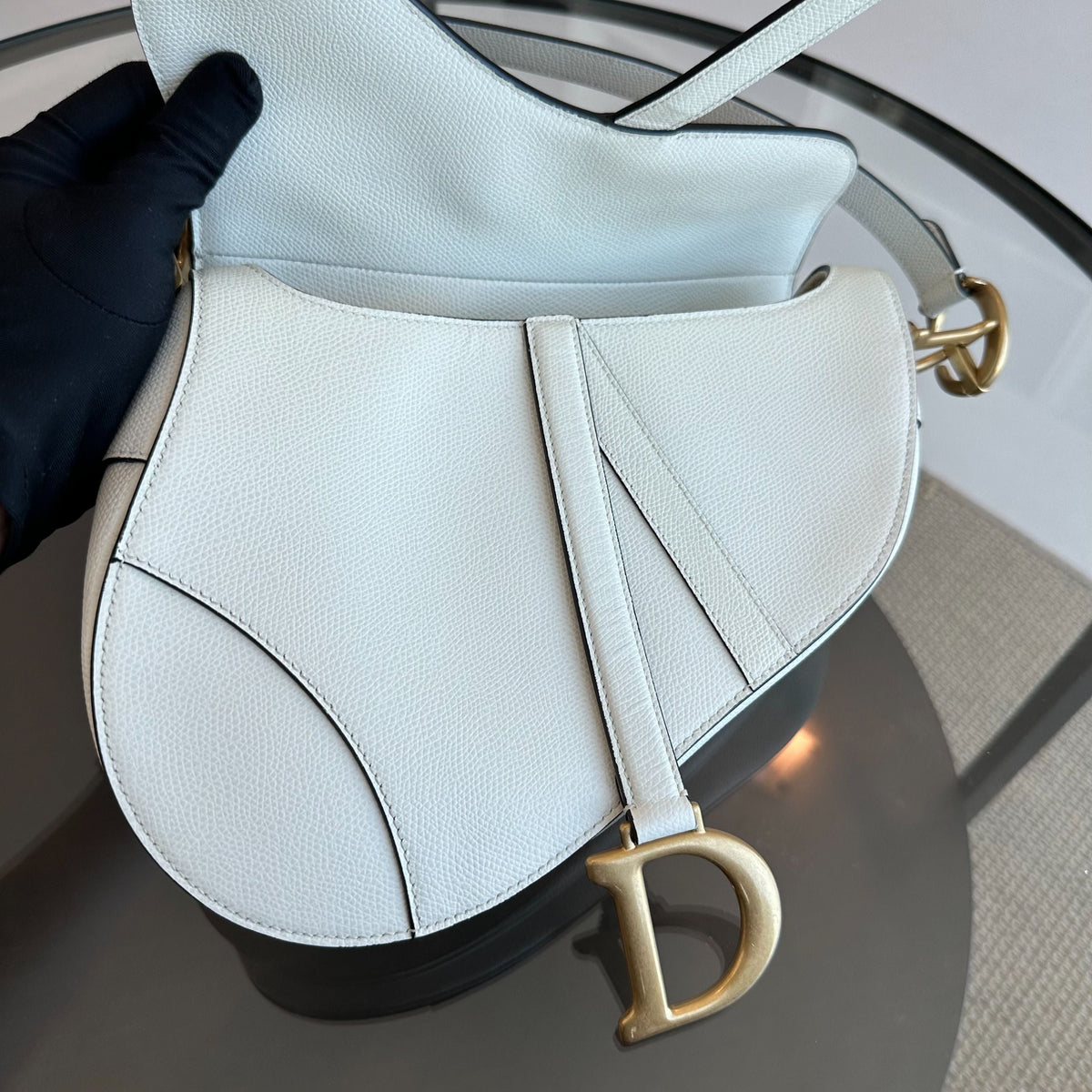 *Full Set, Receipt* Saddle Medium Grained Calfskin Caviar White GHW